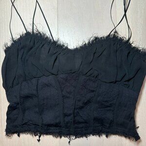 UO Black Eyelash Fringe Crop Gothic Going Out Top